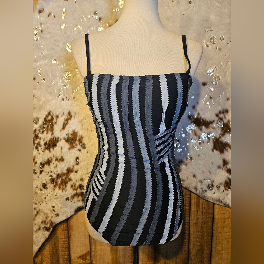 Gottex Black and White Striped Bodysuit